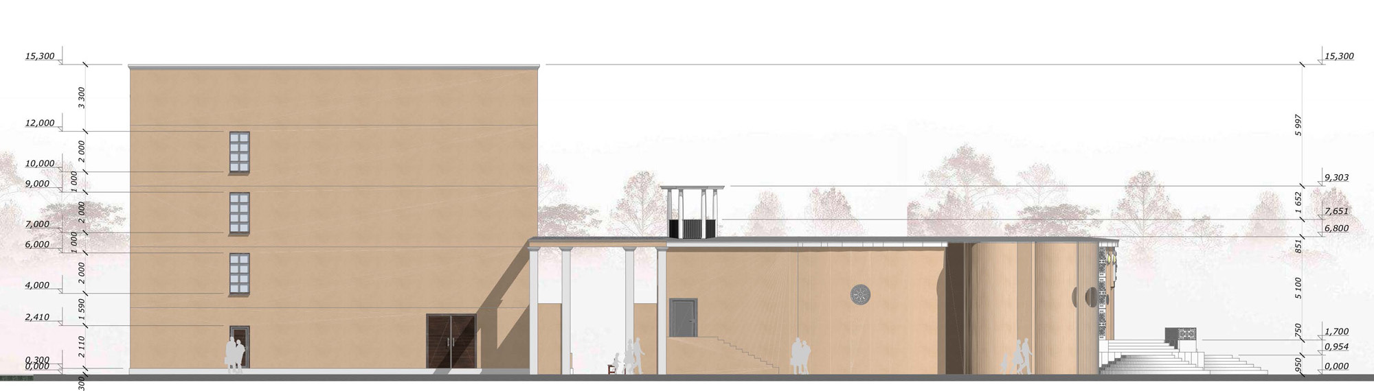 Click to enlarge Left façade of the building